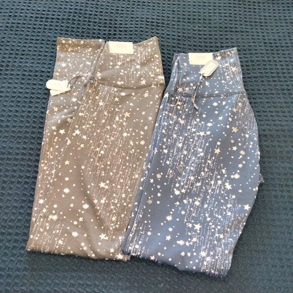 2 pairs AERIE Chill Play Move Leggings Hi-Rise Metallic Stars NOSWT M Gray Blue - Picture 1 of 13